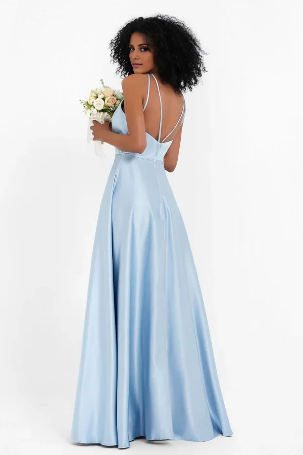A-line Bridesmaid Dresses Open Back Satin Long Gown Prom Dresses