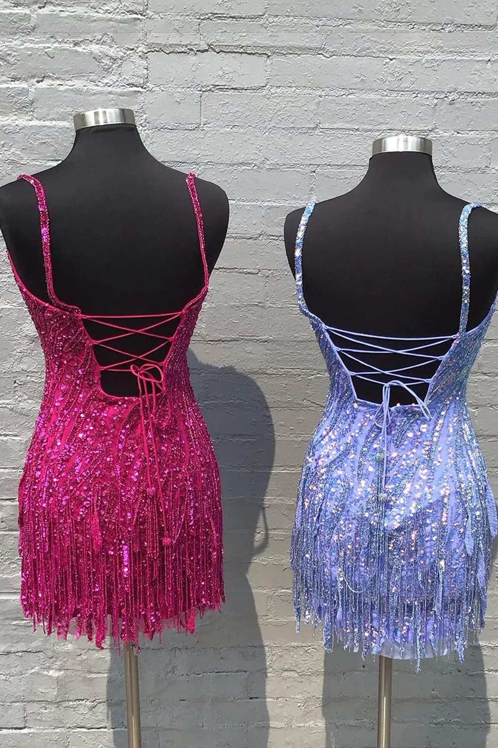 Above Knee Spaghetti Straps Sequin Bodycon Homecoming Dresses with Tassel Short Cocktail Dresses Sparkly
