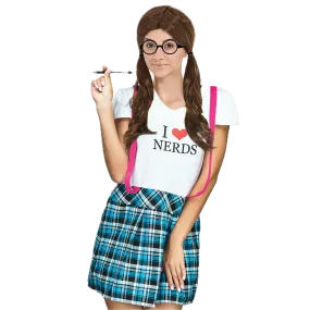 Adult Nerd Girl Costume Party Naughty Schoolgirl Geek Uniform Ladies
