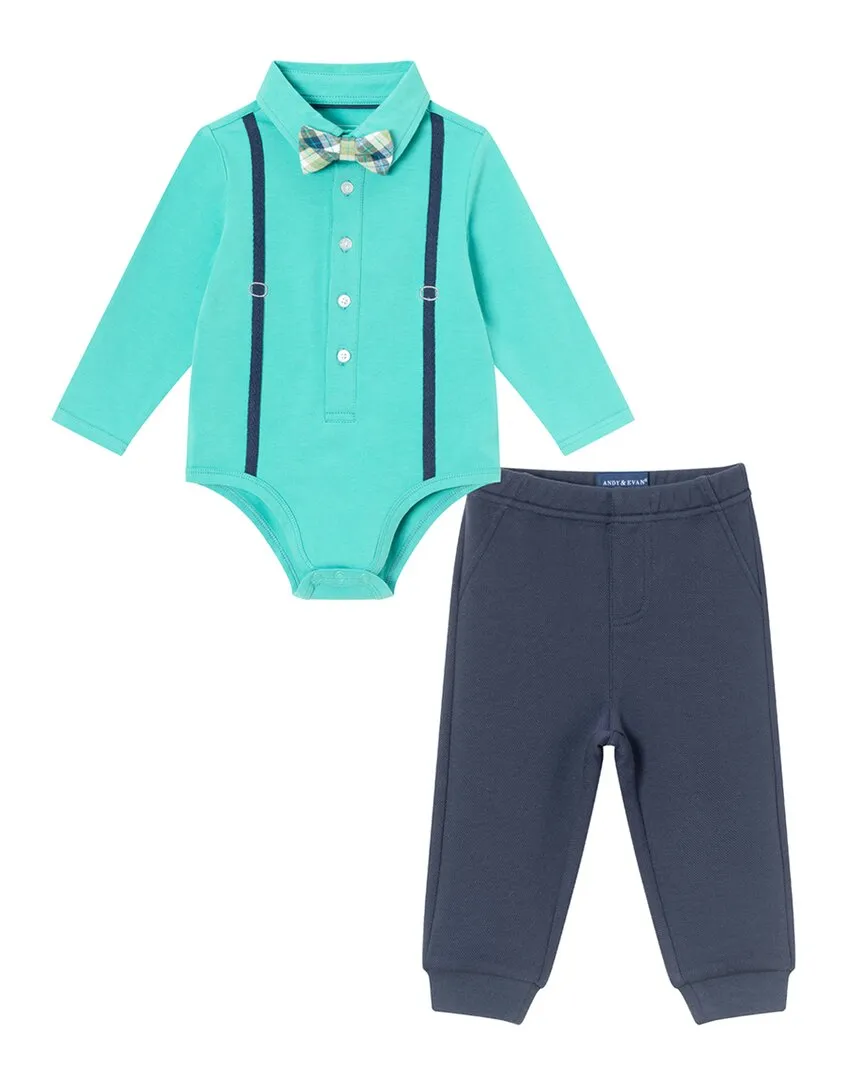 Andy & Evan Suspender Shirtzie & Pique Pant Set