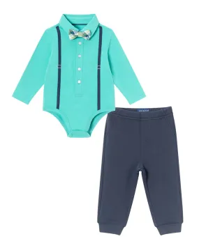 Andy & Evan Suspender Shirtzie & Pique Pant Set