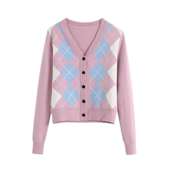 ARGYLE KNITTED CARDIGAN