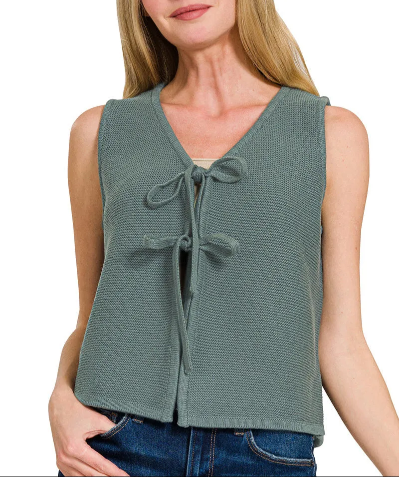 Ash Jade Tie Front Sleeveless Sweater Vest