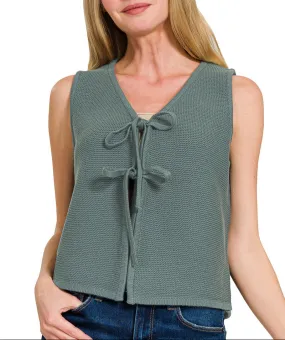 Ash Jade Tie Front Sleeveless Sweater Vest