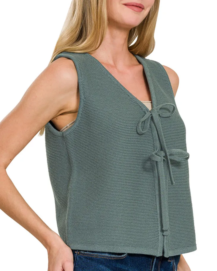 Ash Jade Tie Front Sleeveless Sweater Vest