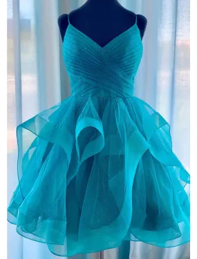 Ball Gown Homecoming Dresses Glittering Mini Dresses Puff Tiered Dresses Sleeveless Spaghetti Strap