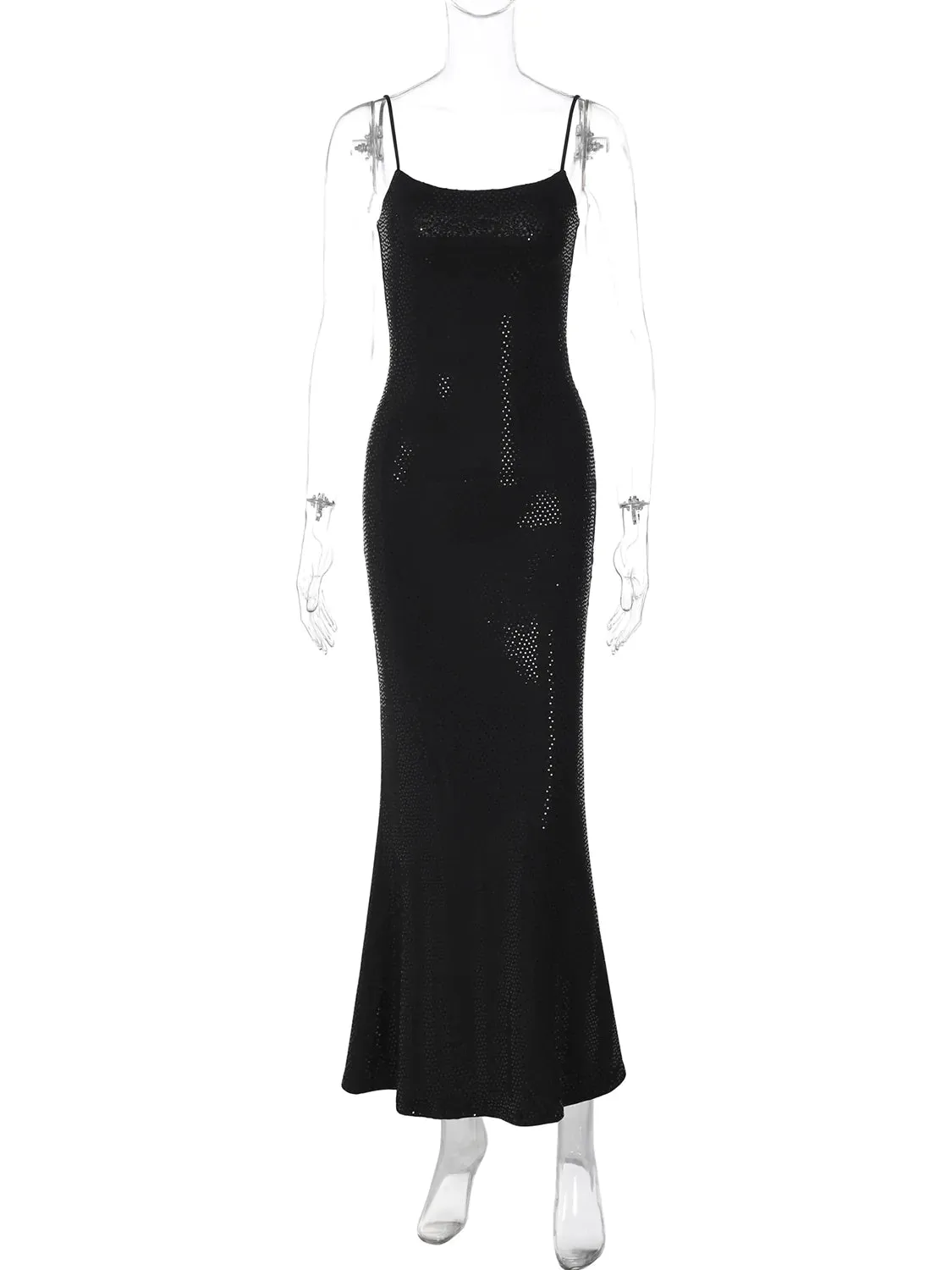 Black solid fishtail suspender dress