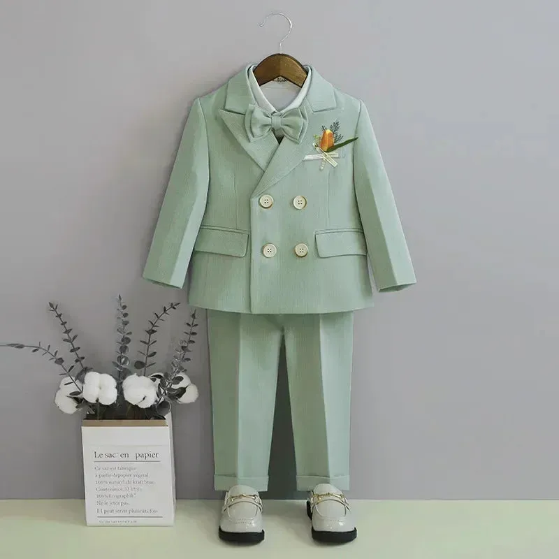 Boys Birthday Blazer Set Spring Toddler School Uniform Outfits Green Handsome Flower Child Wedding Costume 2- 8 Years