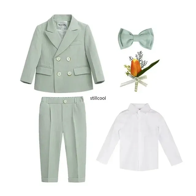Boys Birthday Blazer Set Spring Toddler School Uniform Outfits Green Handsome Flower Child Wedding Costume 2- 8 Years