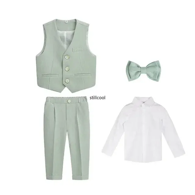 Boys Birthday Blazer Set Spring Toddler School Uniform Outfits Green Handsome Flower Child Wedding Costume 2- 8 Years
