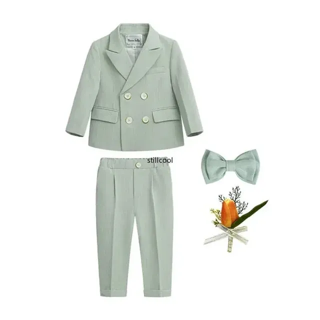 Boys Birthday Blazer Set Spring Toddler School Uniform Outfits Green Handsome Flower Child Wedding Costume 2- 8 Years