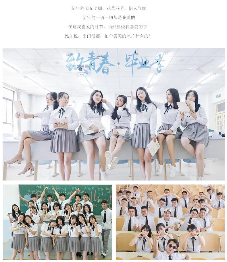 Boys Girls Junior High School Class White Shirt Skirt Pants Uniform Suit Set Performance JK Uniform