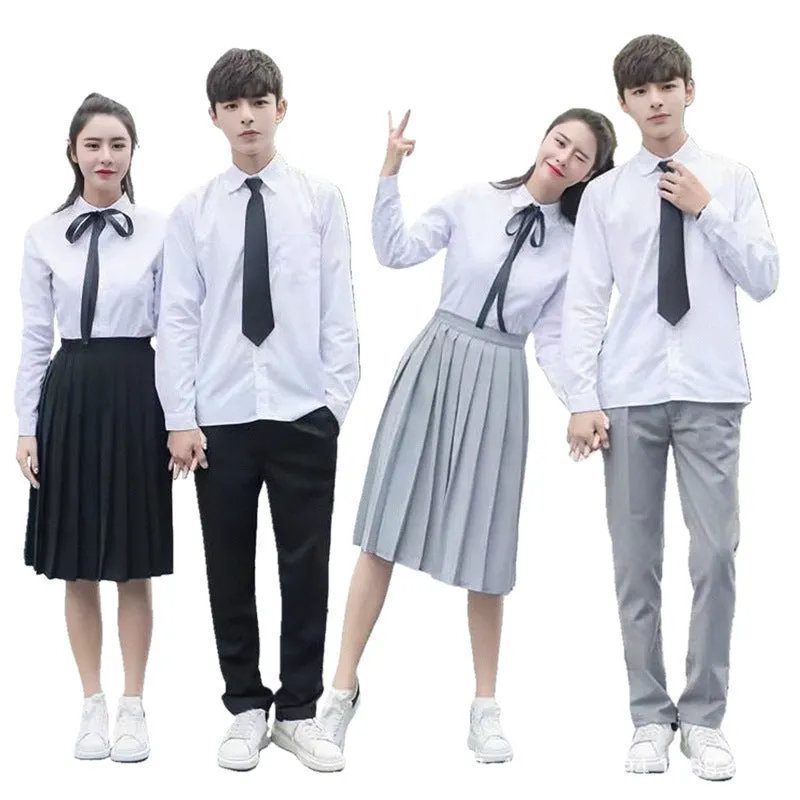 Boys Girls Junior High School Class White Shirt Skirt Pants Uniform Suit Set Performance JK Uniform