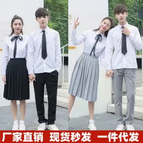 Boys Girls Junior High School Class White Shirt Skirt Pants Uniform Suit Set Performance JK Uniform