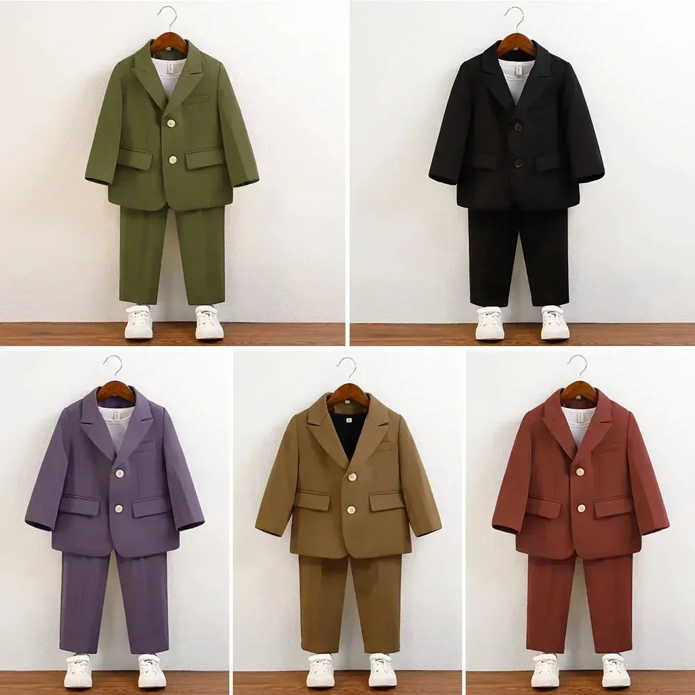Boys Suit Green Gentleman Birthday Piano Performance Costumes for Children 2 To 12 Years Kids School Uniform Blazer Set