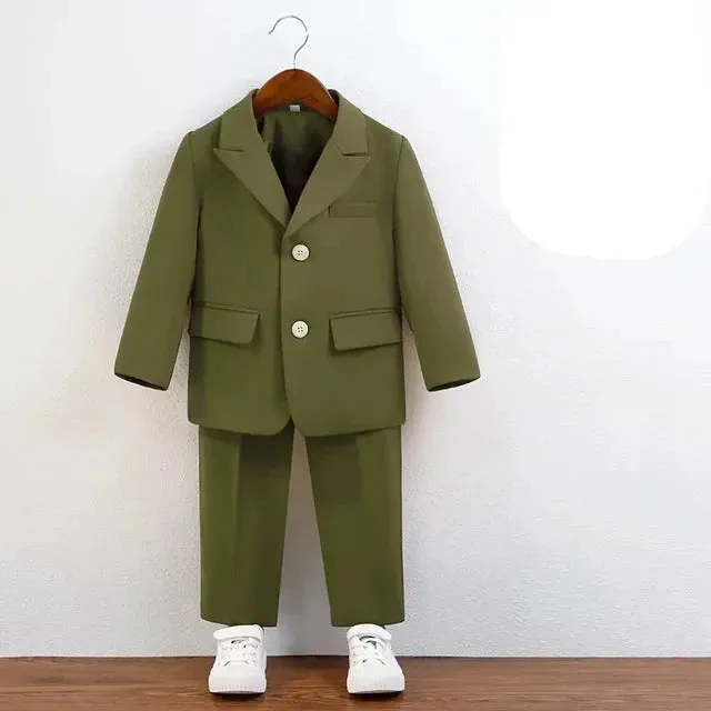Boys Suit Green Gentleman Birthday Piano Performance Costumes for Children 2 To 12 Years Kids School Uniform Blazer Set