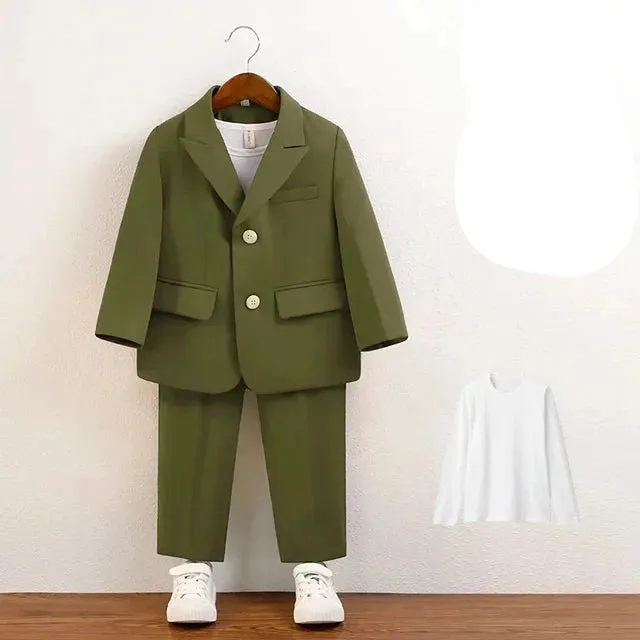 Boys Suit Green Gentleman Birthday Piano Performance Costumes for Children 2 To 12 Years Kids School Uniform Blazer Set
