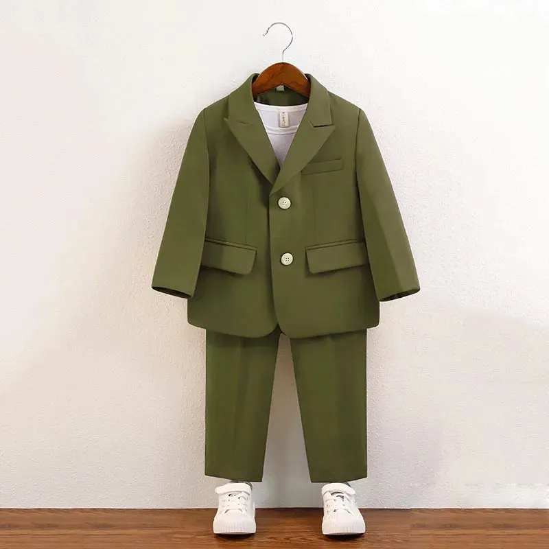 Boys Suit Green Gentleman Birthday Piano Performance Costumes for Children 2 To 12 Years Kids School Uniform Blazer Set
