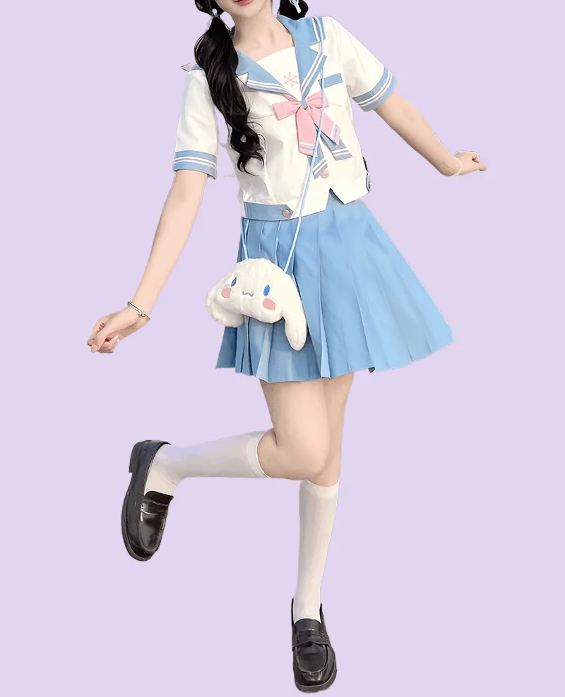Cute Japanese Light Blue JK Sailor Uniform Skirt Suit