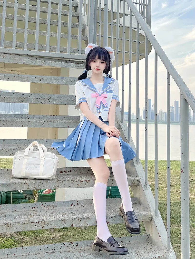 Cute Japanese Light Blue JK Sailor Uniform Skirt Suit
