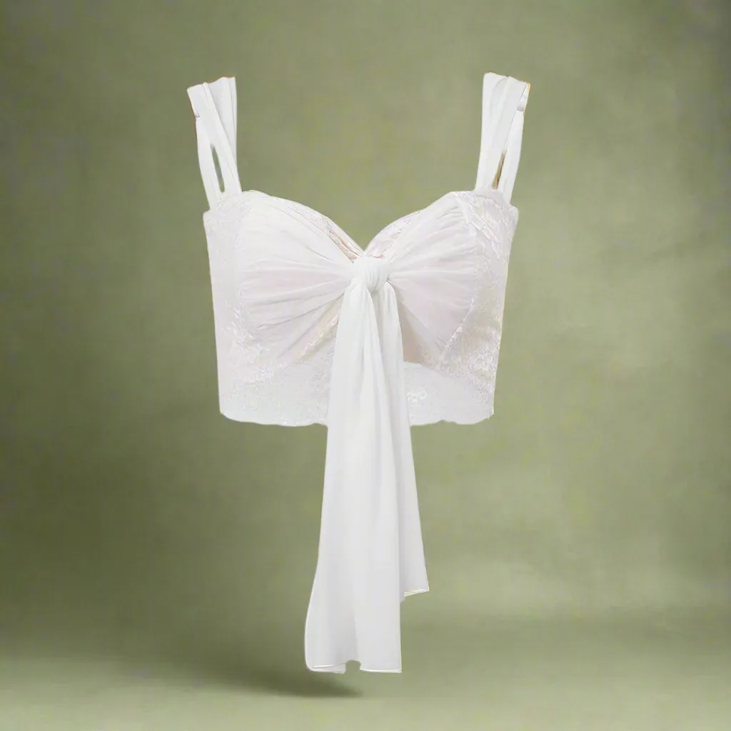Fairycore Sheer Lace Tie-Front Crop Top