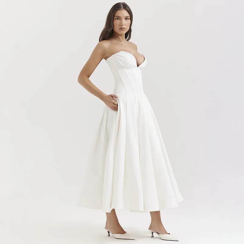 Fashion Tube Top Dress With Pockets Summer Backless Fishbone Corset Dresses For Party Wendding