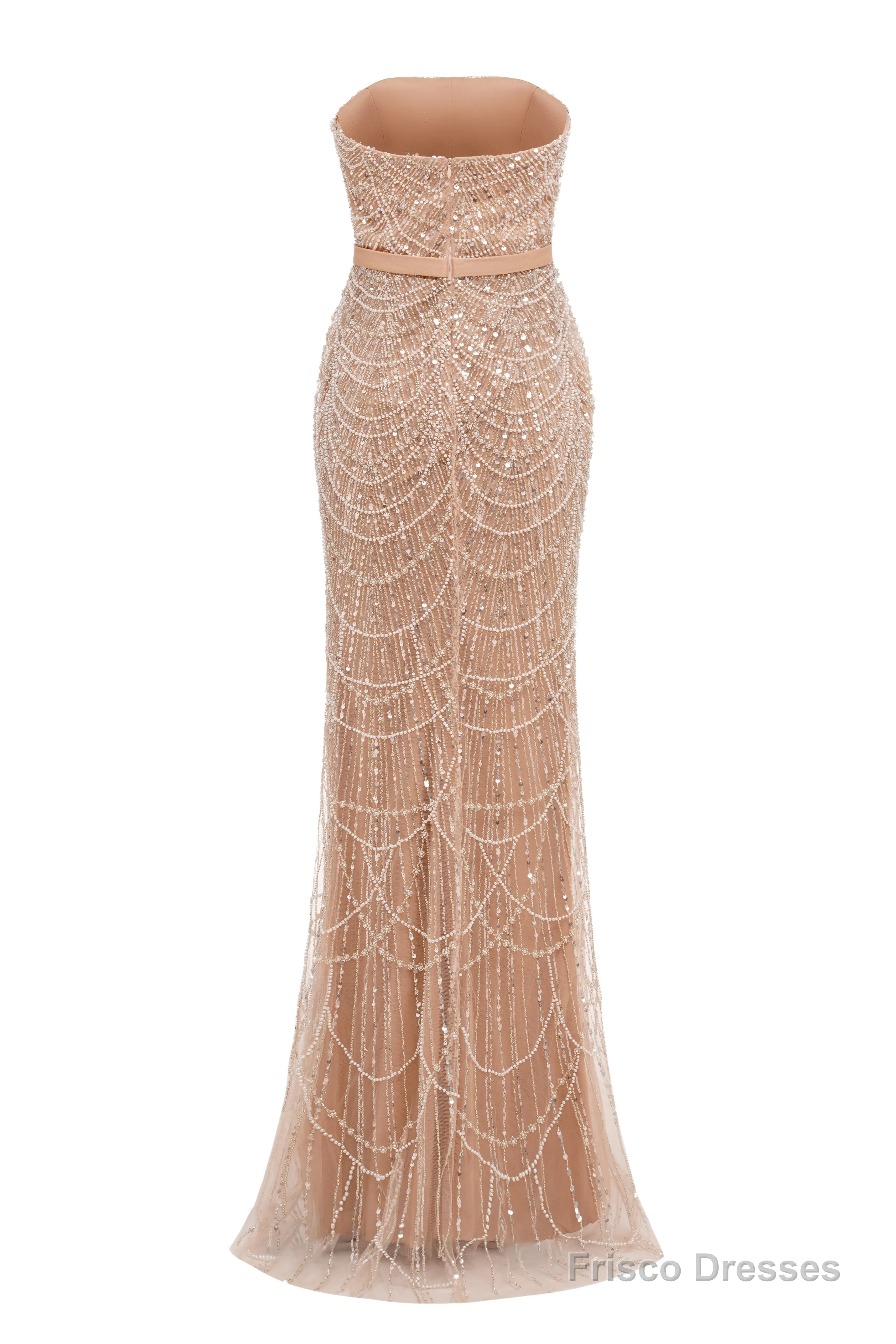 Grey Beading Prom Dresses Sweep Train High Neck Zipper Sleeveless Evening Dresses
