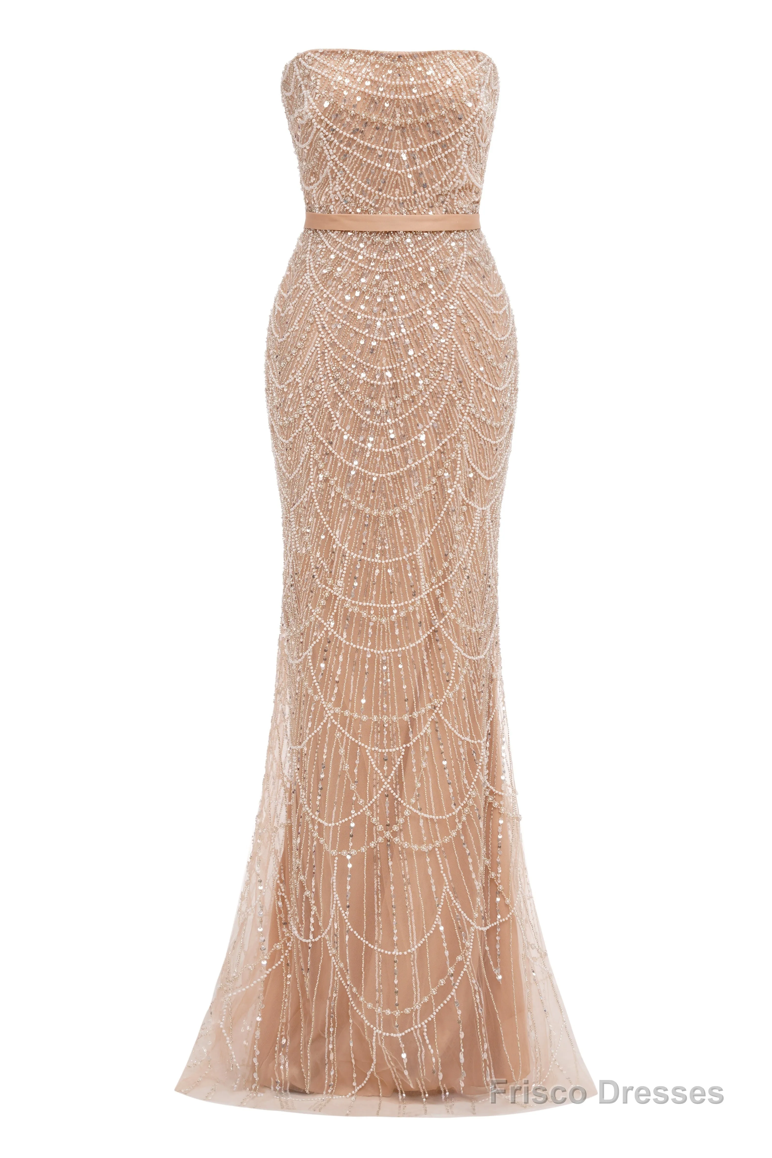 Grey Beading Prom Dresses Sweep Train High Neck Zipper Sleeveless Evening Dresses