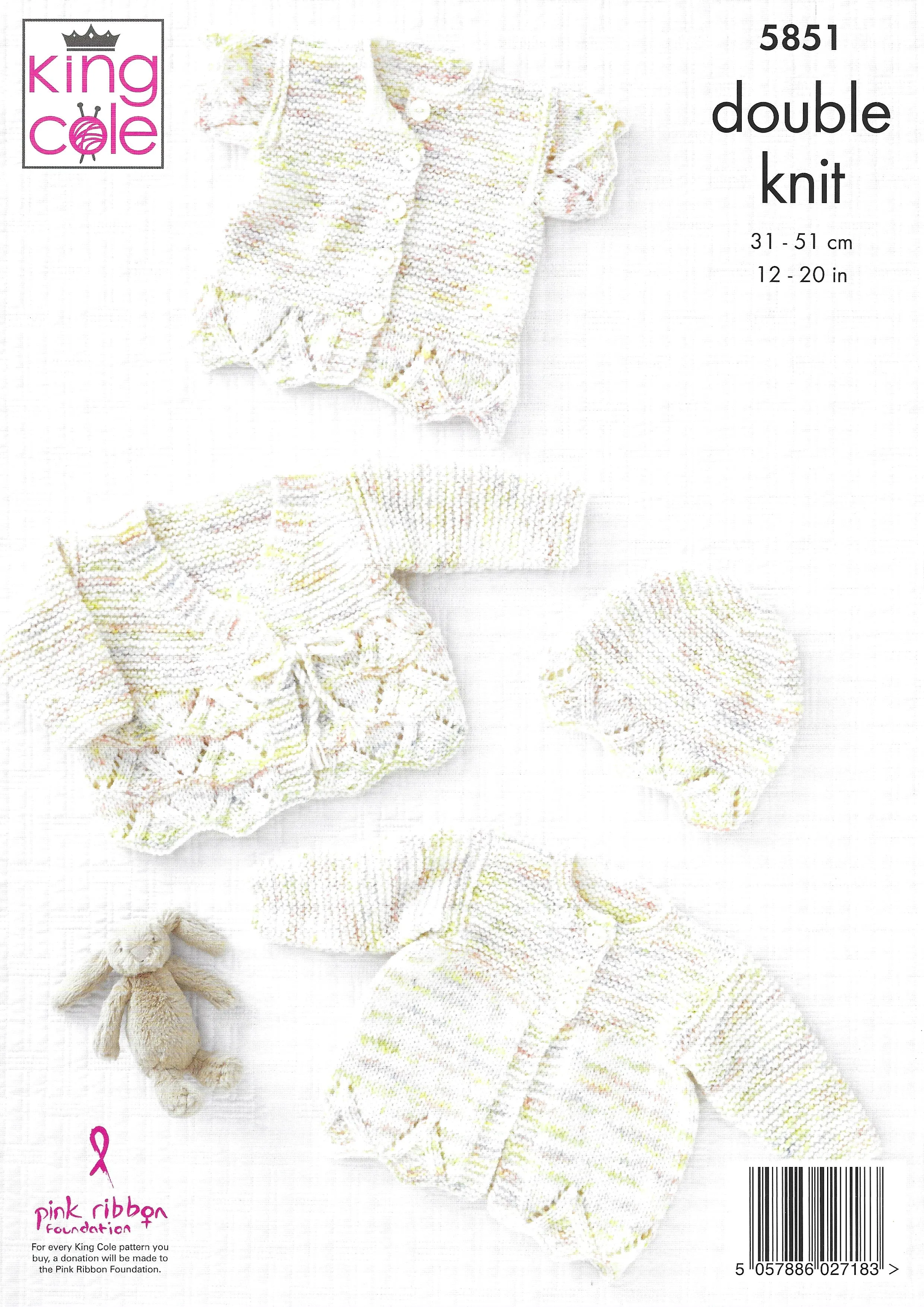 King Cole 5851 Matinee Coat, Cardigan, Crossover and Hat DK knitting Pattern