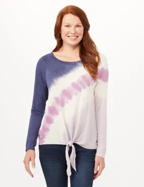 Long Sleeve Tie Dye Tie Front Knit Top