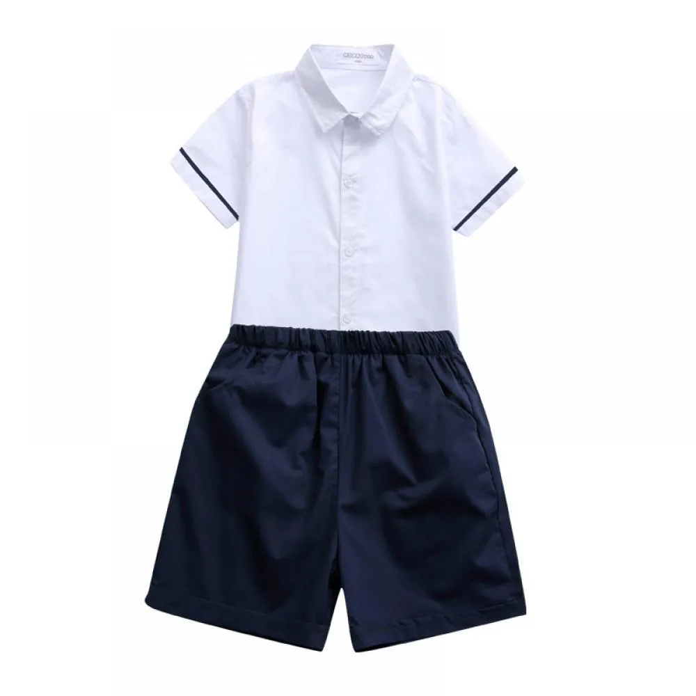 Pure White Kindergarten School Uniform Short Sleeve Suit Children's Clothing Wholesale Kids Clothes