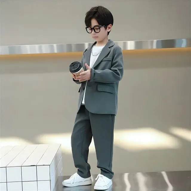 School Uniform for Boys Blazer Formal Pants 2-piece Spring Teen Kids Weddings Set 6 To 14 Y Children