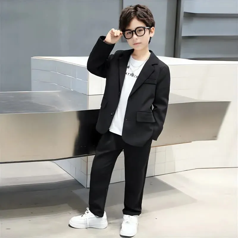 School Uniform for Boys Blazer Formal Pants 2-piece Spring Teen Kids Weddings Set 6 To 14 Y Children