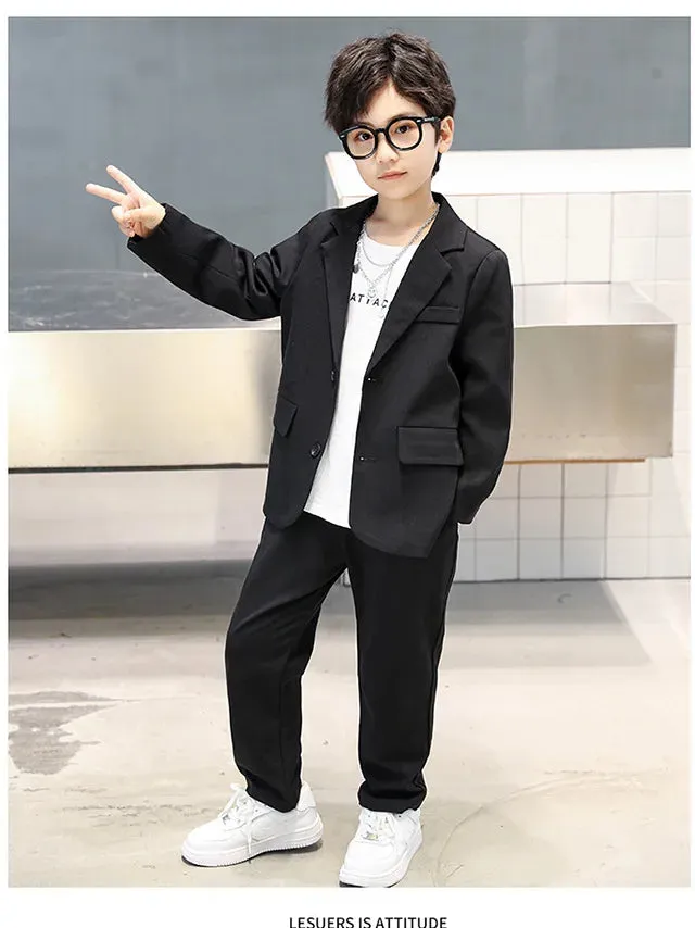 School Uniform for Boys Blazer Formal Pants 2-piece Spring Teen Kids Weddings Set 6 To 14 Y Children