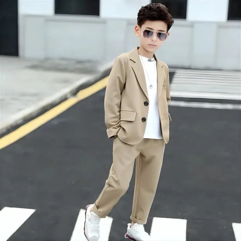 School Uniform for Boys Blazer Formal Pants 2-piece Spring Teen Kids Weddings Set 6 To 14 Y Children