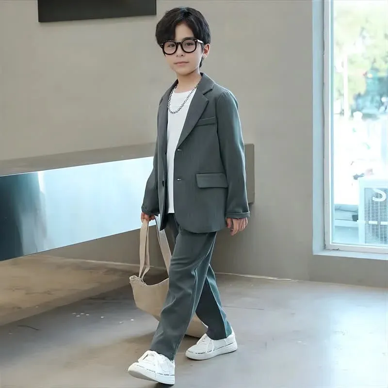 School Uniform for Boys Blazer Formal Pants 2-piece Spring Teen Kids Weddings Set 6 To 14 Y Children