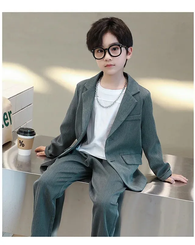School Uniform for Boys Blazer Formal Pants 2-piece Spring Teen Kids Weddings Set 6 To 14 Y Children