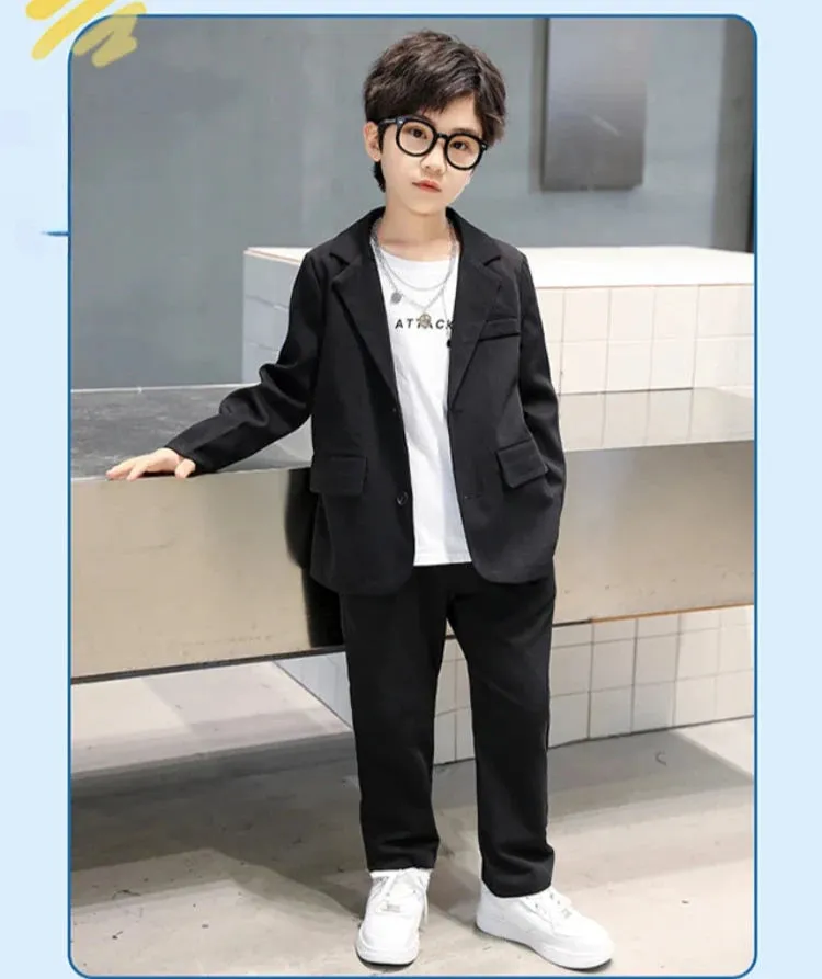 School Uniform for Boys Blazer Formal Pants 2-piece Spring Teen Kids Weddings Set 6 To 14 Y Children
