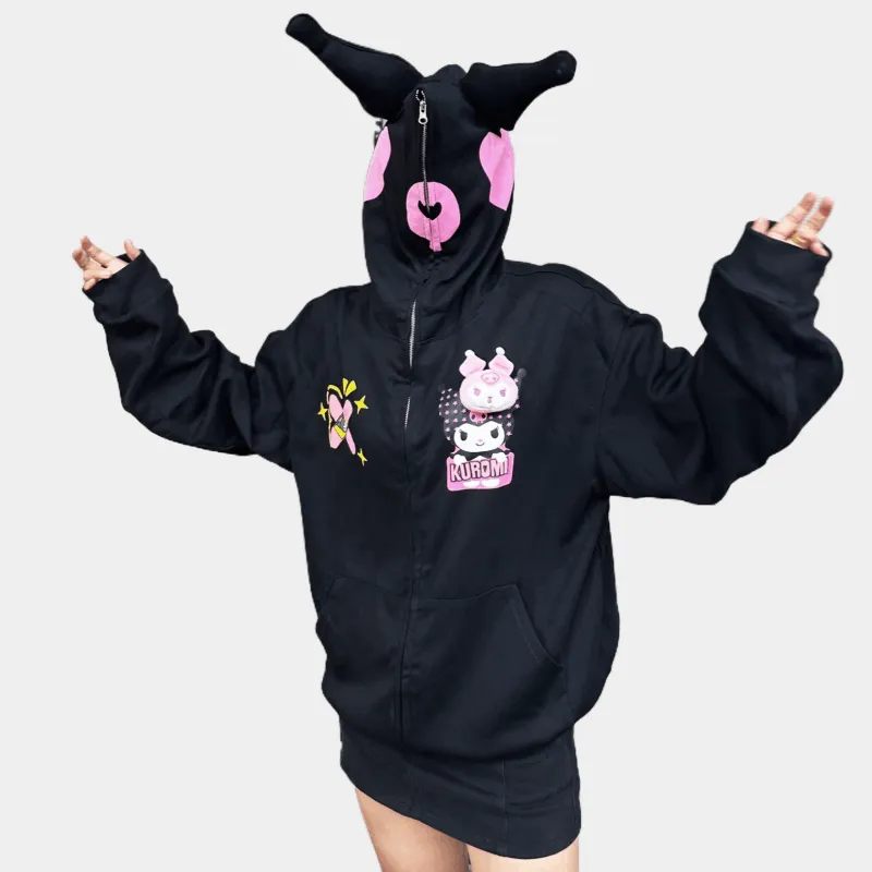 Sweet Cool Style Kuromi Print Oversize Coat