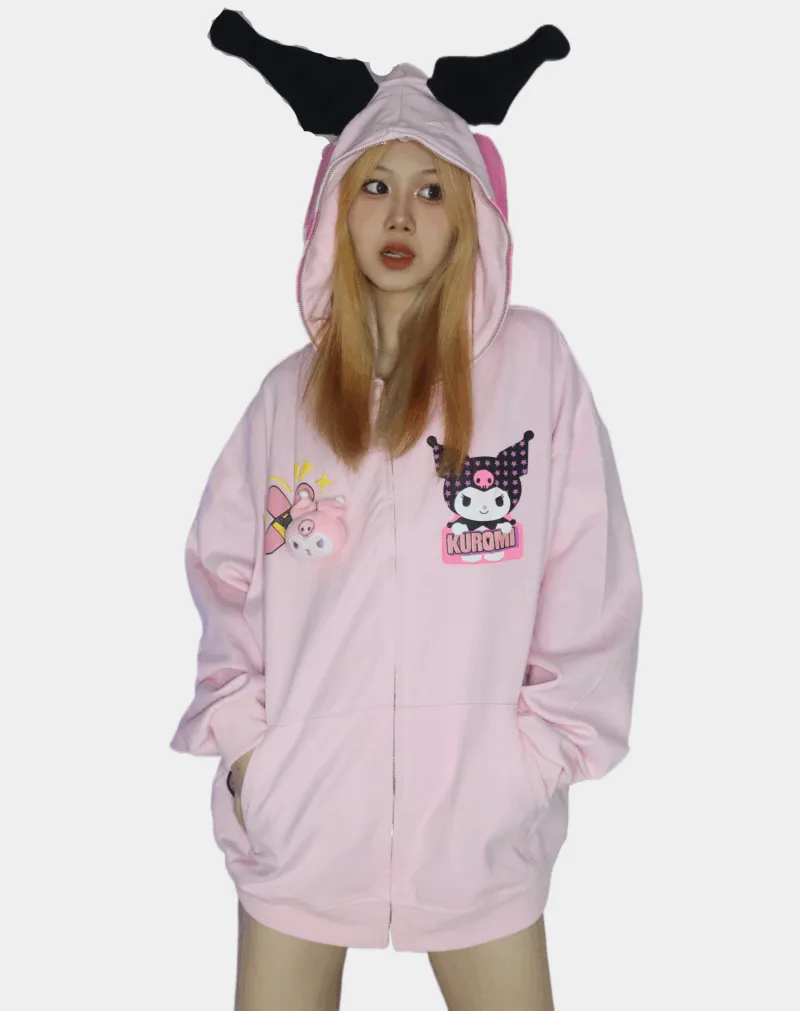 Sweet Cool Style Kuromi Print Oversize Coat