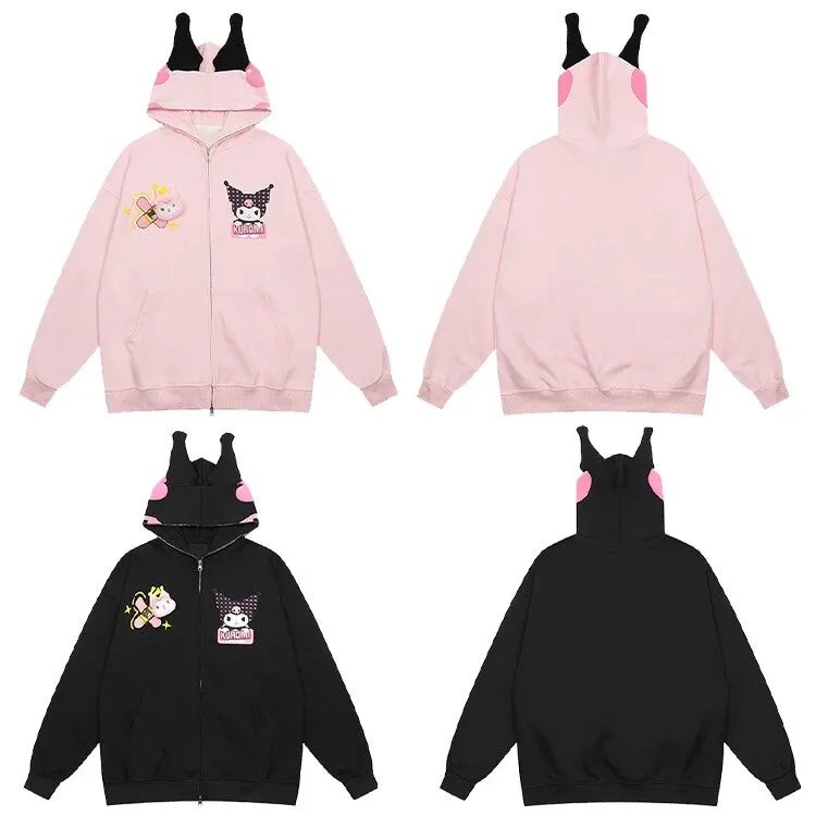 Sweet Cool Style Kuromi Print Oversize Coat