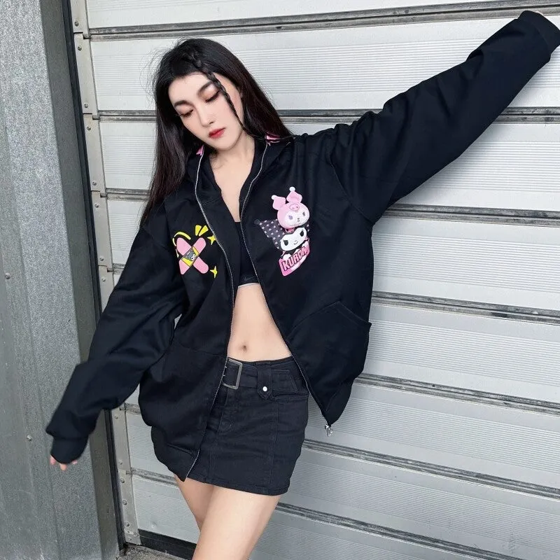 Sweet Cool Style Kuromi Print Oversize Coat