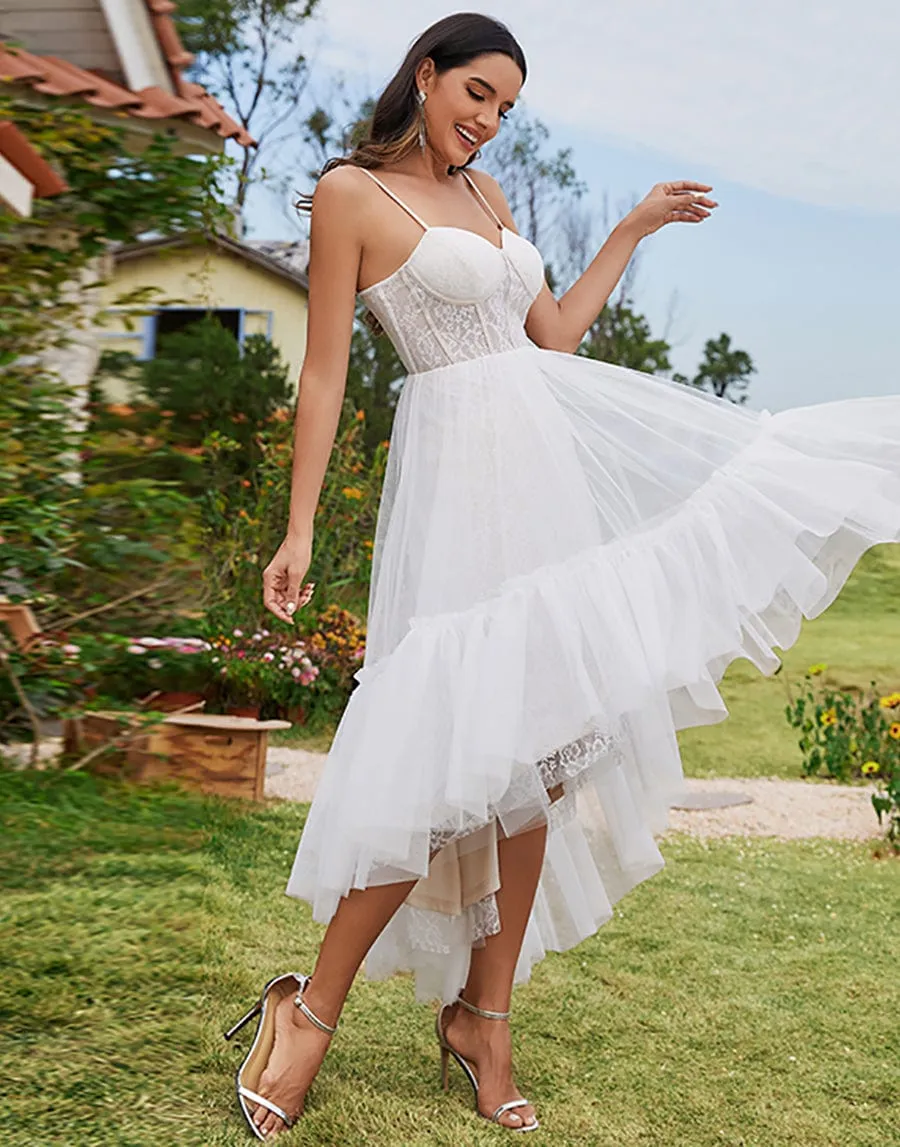Tulle Corset Top Sweetheart High-Low Wedding Dress