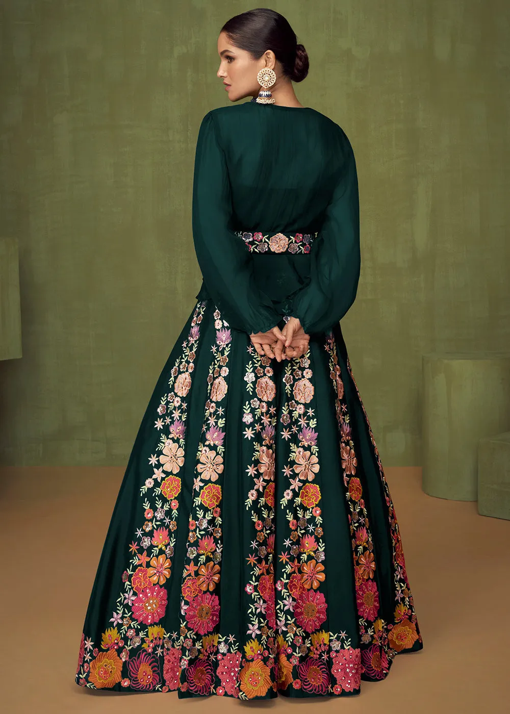 Wedding Party Teal Green Bridesmaid Peplum Anarkali Style Skirt