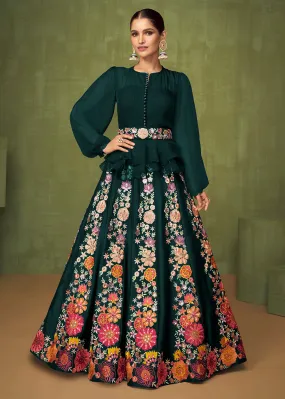 Wedding Party Teal Green Bridesmaid Peplum Anarkali Style Skirt