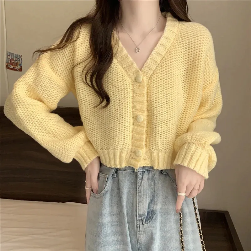 Women Sweater Cardigan V-Neck Button Up Casual Knit Sweater Coat Sweet Cardigan Coat For Women Autumn Winter