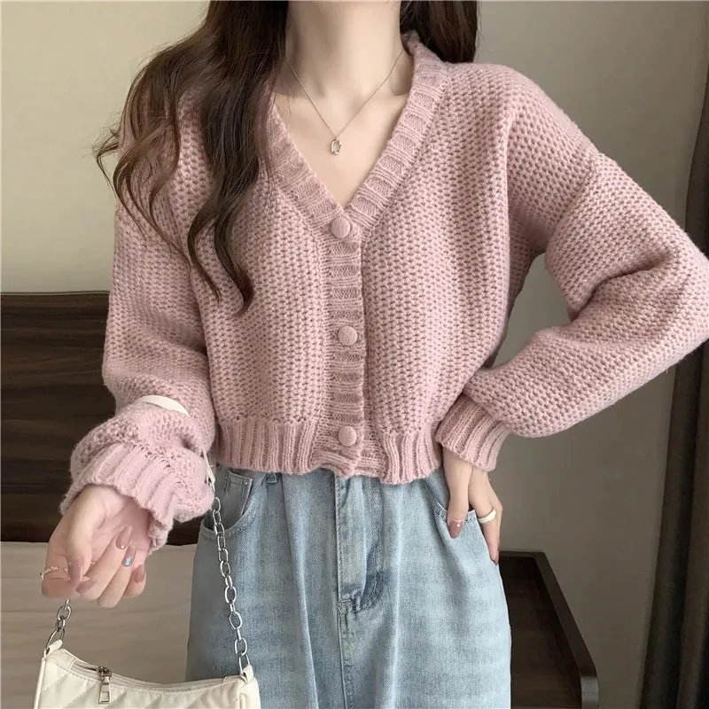 Women Sweater Cardigan V-Neck Button Up Casual Knit Sweater Coat Sweet Cardigan Coat For Women Autumn Winter