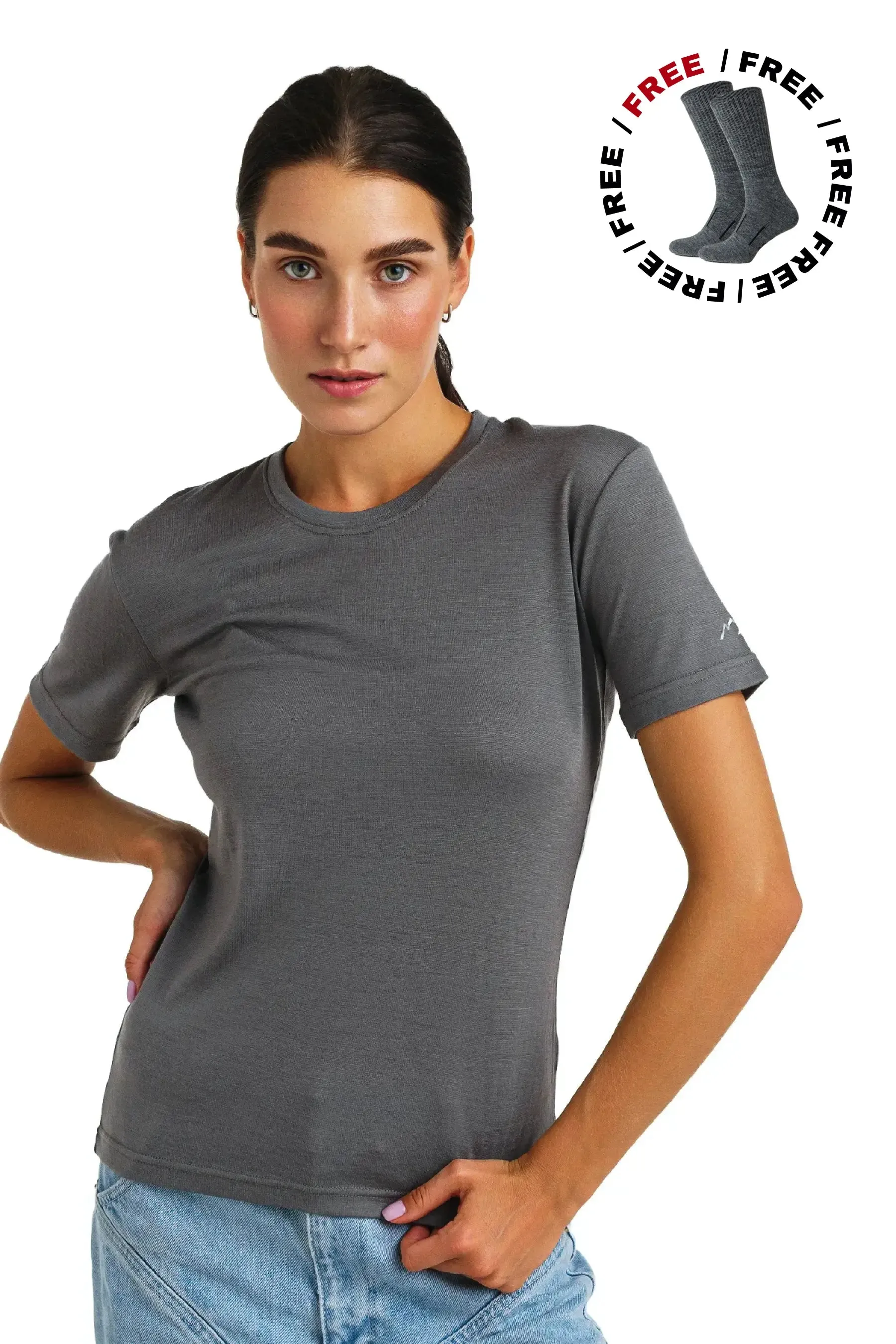 Women's Merino T-shirt 165 Perfect Grey | Crewneck ( socks)
